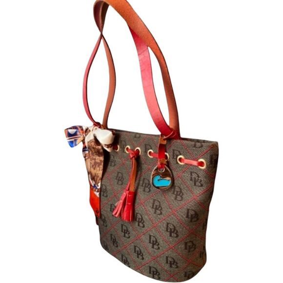 Dooney & Bourke Gray Red Canvas Tote - Picture 3 of 8